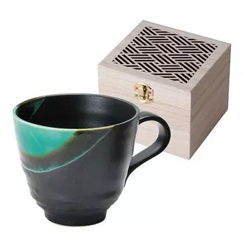 Кружка деревянная для посудомоечной машины Mino Ware, сделанная в Японии, прибл.. 310 мл, микроволновая печь, глазурь, синий, коробка, подарок, YYS-1051B чёрный