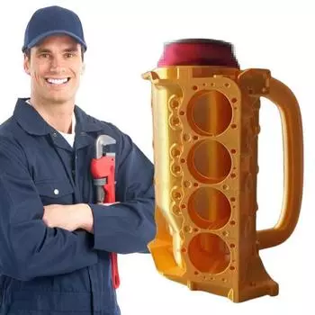 Кружка для блока двигателя, напечатанная на 3D-принтере, держатель для блока двигателя, кружка для пивной банки с изображением механика, подарок для мужчин, пап, друзей, автолюбителей синий