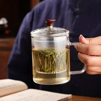 Кружка для чая из термостойкого стекла, чашка для разделения чая, фильтр из боросиликатного стекла, бытовая прозрачная чашка для чая с крышкой 400ml
