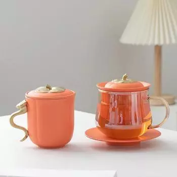 Кружка для чая «Руйи» из хурмы, керамическая кружка с крышкой, кружка для фильтрованной воды, чайная чашка с блюдцем, подарочный набор в коробке