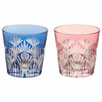 Кружка для холодного сакэ Kagami Crystal Pair, красная и синяя, 120 мл, Edo Kiriko, бамбуковый лист с диагональным крестообразным узором (Кагами) #2406
