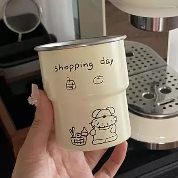 Кружка для кемпинга с мультяшным рисунком собаки, милая дорожная кружка с граффити щенка, пикниковая кружка из нержавеющей стали, ручная кружка 300ml