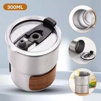 Кружка для кофе и кемпинга Leeseph из нержавеющей стали с крышкой, портативная, термостойкая, подходит для пикника на открытом воздухе, рыбалки на природе 300ML зелёный