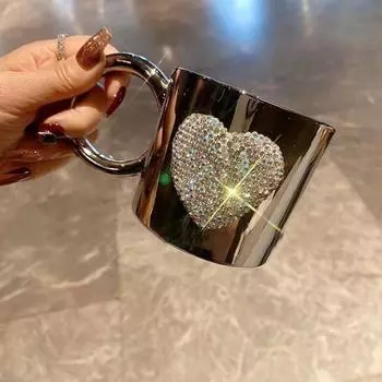 Кружка для кофе из искусственного хрусталя 200 мл в форме сердца со стразами, кружка для игристого пива и молока