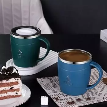 Кружка для кофе из нержавеющей стали 304 с двойными стенками, термокружка с крышкой и ручкой, герметичная, сохраняет холодную воду 500ml