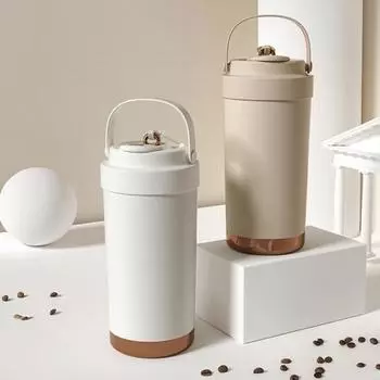 Кружка для кофе из нержавеющей стали с двойными стенками, термос большой емкости 500 мл, керамические термосы, многоразовая домашняя посуда для питья с трубочкой 500ML кофейный