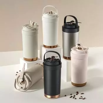 Кружка для кофе из нержавеющей стали с двойными стенками, керамическая, большой емкости 500 мл 500ML серебряный