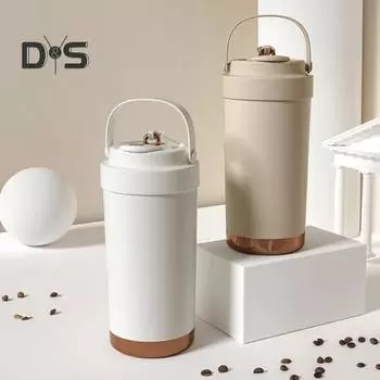 Кружка для кофе из нержавеющей стали с двойными стенками, термос большой емкости 500 мл, керамические термосы, многоразовая домашняя посуда для питья с трубочкой 500ML серебряный