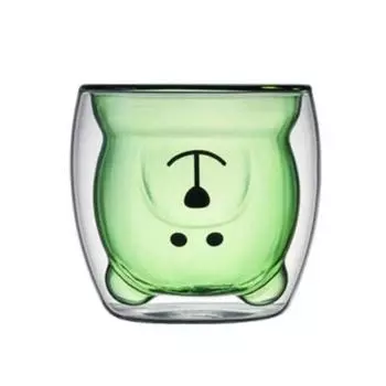 Кружка для кофе из стекла с двойными стенками, мультяшный медведь, бутылка для сока и молока, простая кружка для виски, коктейлей, вина, подарок Green