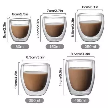 Кружка для кофе Leeseph, стеклянная чашка с двойными стенками, прозрачная чашка для эспрессо, молока, сока, чая, латте, капучино, какао, посуда для напитков 80ml прозрачный