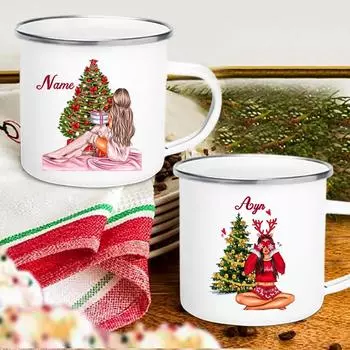 Кружка для кофе на заказ для девочек, персонализированная ручка, рождественская чашка, эмалированная посуда для сока, пива, напитков, зимнее украшение для дома, кухни, праздничный подарок