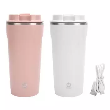 Кружка для кофе с функцией самоперемешивания, перезаряжаемая через USB, из нержавеющей стали, с автоматической функцией смешивания и крышкой для офиса C White