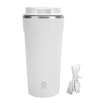 Кружка для кофе с функцией самоперемешивания, перезаряжаемая через USB, из нержавеющей стали, с крышкой для офиса L белый
