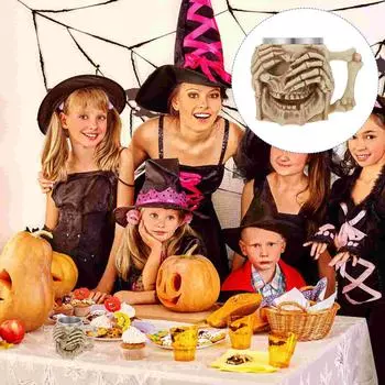 Кружка для кофе в форме черепа, чашка для питья, креативная, подарок на Хэллоуин из нержавеющей стали бежевый