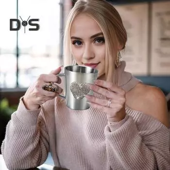 Кружка для кофе в форме сердца со стразами, кружка для воды из нержавеющей стали с искусственным хрусталем для горячих напитков, незаменимый подарок для любителей кофе A