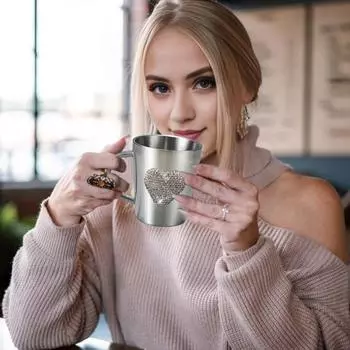 Кружка для кофе в форме сердца со стразами, кружка для воды из нержавеющей стали с искусственным хрусталем для горячих напитков, незаменимый подарок для любителей кофе