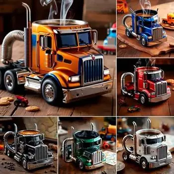 Кружка для кофе в виде грузовика ручной работы, керамическая чашка, уникальный подарок для любителей грузовиков, кружка в форме полуприцепа, подарок водителю грузовика синий