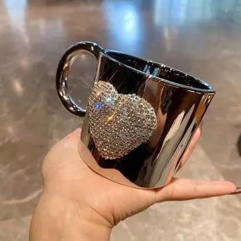 Кружка для кофе Yousheng Faux Crystal объемом 200 мл со стразами в форме сердца, кружка для игристого пива и молока, многофункциональная чашка для чая для любителей кофе 200ML