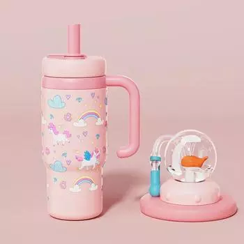 Кружка для питья с брызгалкой в виде кита, 24 унции, кружка-кит, бутылка для воды, чашка-непроливайка из нержавеющей стали с распылителем в виде кита, чашка с утяжеленной трубочкой и защитой от протекания для детей One Size розовый