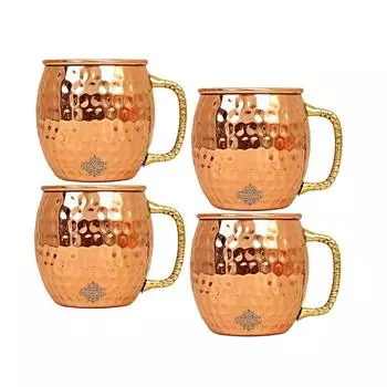 Кружка для пива Moscow Mule из чистой меди, круглой формы, с кованым дизайном Bimbled, лучшая для пивных коктейльных вечеринок, барная посуда, объем - 600 мл, набор из 4 штук