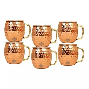 Кружка для пива Moscow Mule из чистой меди, круглой формы, с кованым дизайном «Bimbled», лучшая для пивных коктейльных вечеринок, барная посуда, объем - 600 мл, набор из 6 штук