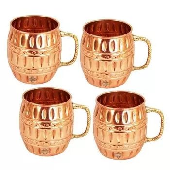 Кружка для пива Moscow Mule из чистой меди, дизайн в форме круглого бочонка, лучшая для пивных коктейльных вечеринок, барная посуда, объем - 530 мл, набор из 4 штук