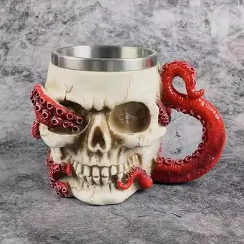Кружка для пива в виде черепа, 3D-кубок с дизайном черепа, реалистичные щупальца осьминога, кружка для пива из нержавеющей стали, новинка для вечеринки, бокал для вина 15*11CM как