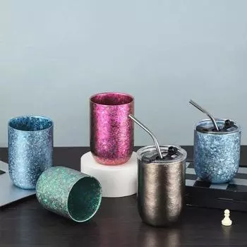 Кружка для пива «Яичная скорлупа» объемом 260/360 мл с крышкой и трубочкой из нержавеющей стали, двухслойный чистый титан, изоляция, хрустальная U-образная чашка для воды 260-360ml