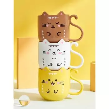 Кружка для полоскания рта с милым котом, стакан для зубной щетки, домашний дорожный стакан для мытья с мультяшным рисунком, утолщенный стакан для мытья, пластиковые кружки 301-400ml