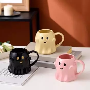 Кружка для привидения на Хэллоуин 440 мл, симпатичная керамическая кофейная чашка с привидением, большая емкость, очаровательная жуткая кружка с привидением-эльфом для взрослых и детей чёрный