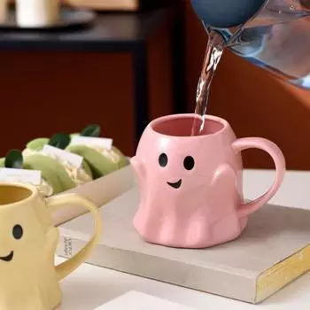 Кружка для привидения на Хэллоуин 440 мл, симпатичная керамическая чашка для кофе с привидением, большая емкость, очаровательная чёрный