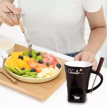 Кружка для шоколадного фондю 130 мл Керамическая чашка для шоколадного фондю с вилками Кружки для плавления шоколада, сыра, масла, легко моется Универсальная плавильная чашка красный