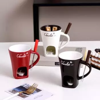 Кружка для шоколадного фондю с вилками и свечами 130 мл, керамическая кружка для плавления шоколада, мини-горшок для плавления масла, подарки на день рождения и свадьбу коричневый