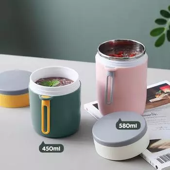 Кружка для супа, 580 мл, ланч-бокс, кухонные принадлежности, дизайн ручки, банки для салата из овсянки, офисная чашка для завтрака, экологически чистая термопортативна... L зелёный