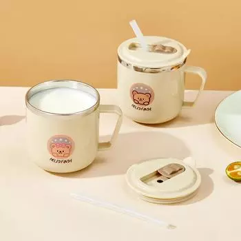 Кружка для воды из нержавеющей стали 316 объемом 270 мл, детская кружка-непроливайка, детская изолированная кружка с трубочкой и крышкой, многоразовая посуда для питья 201-300ml