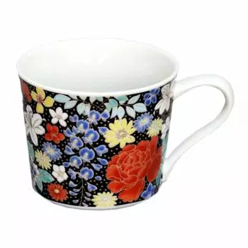 Кружка для выпечки Seikou Kiln Mug из черного фарфора Kutani ware, произведена в Японии. Диаметр 9 см x высота. Емкость 250 см3. (Ограниченный запас) Цветочный SK-191 7.4см чёрный