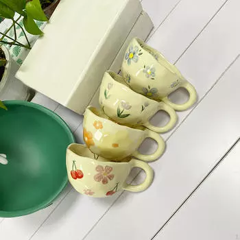 Кружка для завтрака, керамические кофейные кружки, винтажная удобная ручка, многоразовая чайная чашка ручной работы с orange flower