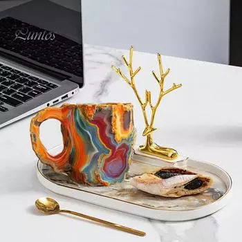 Кружка из искусственной минеральной хрустальной смолы на 11 унций с удобной ручкой, термостойкая, большой емкости, пищевая, многофункциональная, цветная, для чая, молока, кофе, воды красный