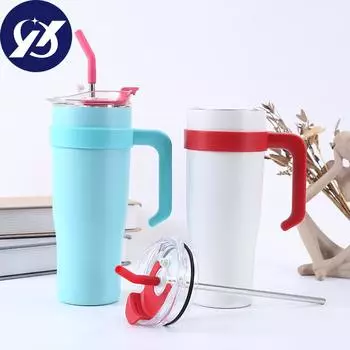 Кружка из нержавеющей стали 304, автомобильная кружка с ручкой из нержавеющей стали, 40 унций, термоизоляционная кружка для льда большой емкости 40oz белый