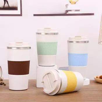 Кружка из нержавеющей стали 304 с ценной откидной крышкой для кофейной чашки для непосредственного питья, подарочная чашка для делового офиса 380ml жёлтый