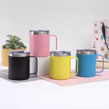 Кружка из нержавеющей стали 304 с двойной вакуумной ручкой, кофейная чашка, мини-автомобиль, портативная изолированная чашка 401-500ml чёрный