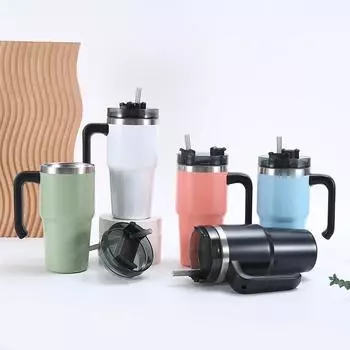 Кружка из нержавеющей стали 304 с ручкой, соломенная кружка для льда, портативная автомобильная кружка большой емкости. 40oz