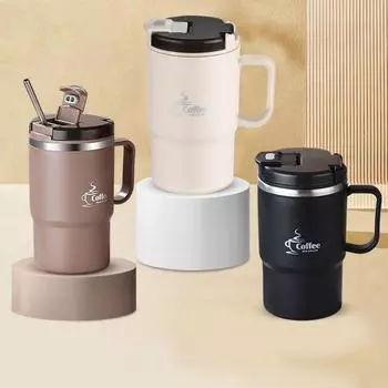 Кружка из нержавеющей стали 304 с ситечком и ложкой, герметичная кружка для воды, чашка для кофе без ожогов, переносная чашка для напитков 501-600ml