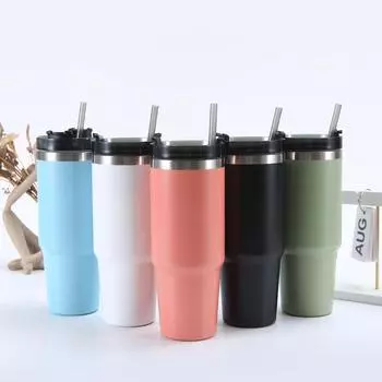 Кружка из нержавеющей стали 304 с соломенной двойной кружкой для льда Автомобильная кружка большой емкости 20oz