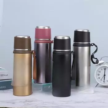 Кружка из нержавеющей стали 304, уличная автомобильная дорожная чашка для воды большой емкости, веревка, портативная портативная чашка 800ml чёрный