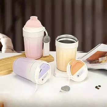 Кружка из нержавеющей стали 316, керамический вкладыш, кофейная чашка, полосатая градиентная студенческая портативная чашка для воды 380ml