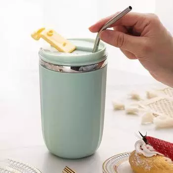 Кружка из нержавеющей стали 500 мл с герметичной крышкой, большая емкость, герметичная портативная изолированная кружка для чая с молоком, кофе, дорожная чашка, подарок 500ML светло-желтого