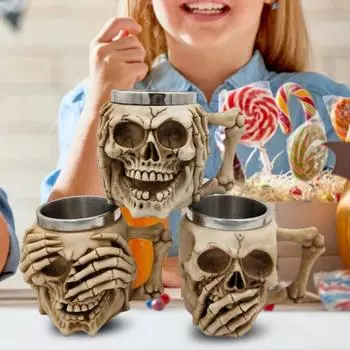 Кружка из нержавеющей стали на Хэллоуин, пивная чашка, смола, 3D кружка-бокал с черепом и костями, дизайн, кофейная чашка, подарок на Хэллоуин G
