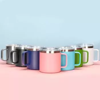 Кружка из нержавеющей стали. Простые деловые подарки. Изолированная чашка с ручкой. Мини-офисная кофейная чашка. 12oz
