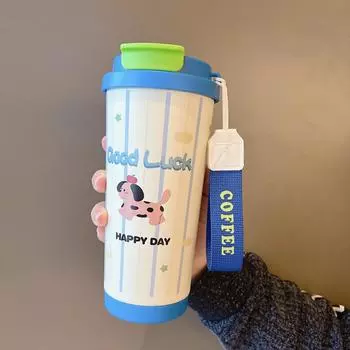 Кружка из нержавеющей стали с мультяшным рисунком, герметичная кофейная чашка, спортивная бутылка, термокружка, для занятий в спортзале